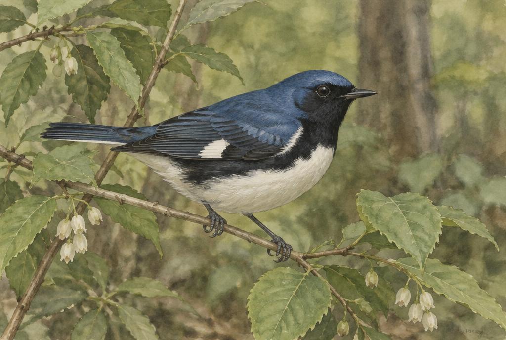 Illustration of a Black-throated Blue Warbler