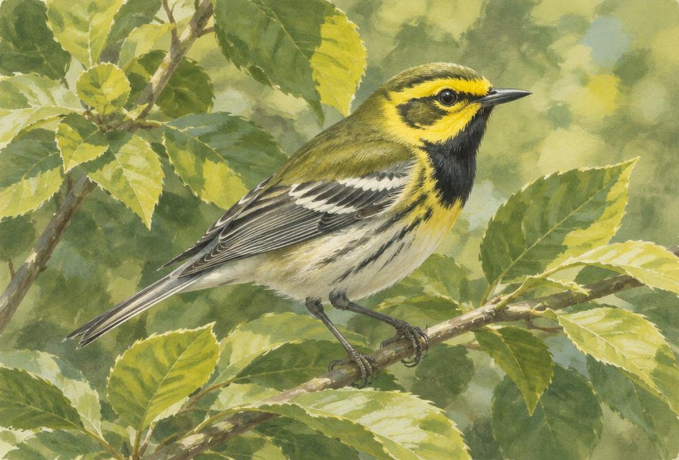 Illustration of a Black-throated Green Warbler