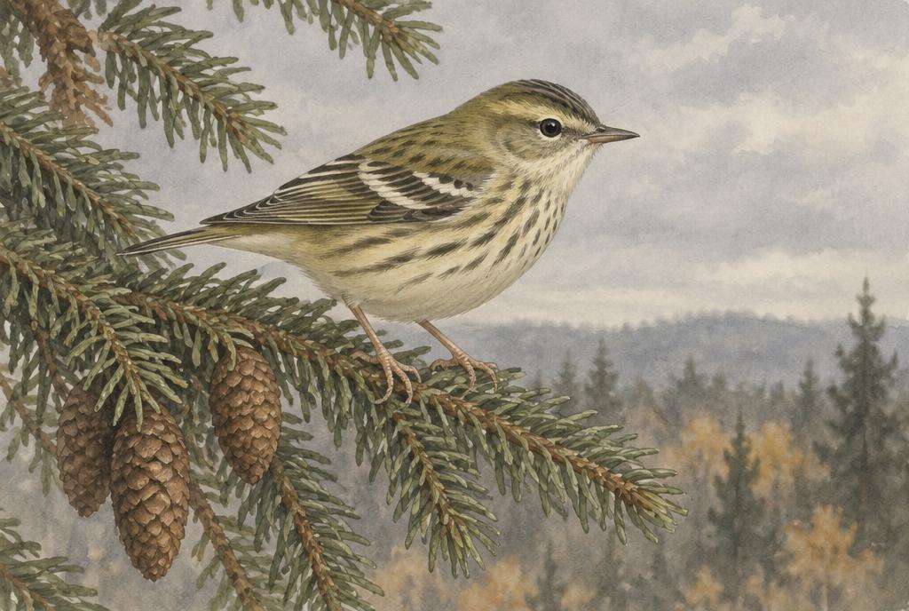 Illustration of a Blackpoll Warbler