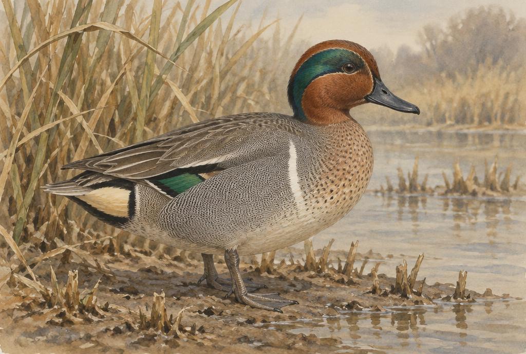 Illustration of a Green-winged Teal